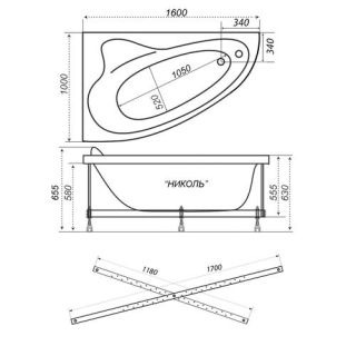 Акриловая ванна Triton Николь 160 х 100 правая с каркасом