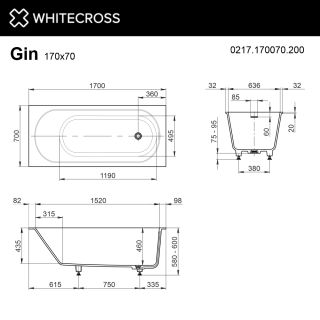 Ванна из искусственного камня WHITECROSS Gin 0217.170070.200 170x70 см белый матовый