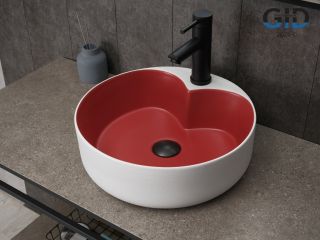 Раковина Gid N9013LS 52237 накладная красная матовая / белый графит 40x40x13