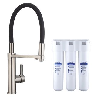 Смеситель для кухни Swedbe Selene Plus 8640K в комплекте с фильтром Аквафор Кристалл нержавеющая сталь/чёрный