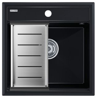 Комплект Paulmark: мойка Stepia 50 и коландер Advance PM115051-BLM+A375-BS чёрный металлик/брашированная нержавеющая сталь