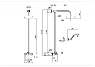 Душевая стойка со смесителем для верхнего и ручного душа, хром Cezares OLIMP-CD-01-Sw
