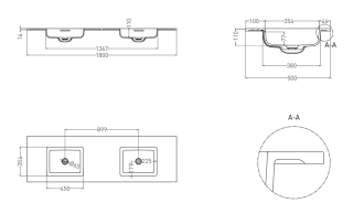 Подвесная раковина двойная Salini Onda S-Stone 1402202M 180см белый матовый