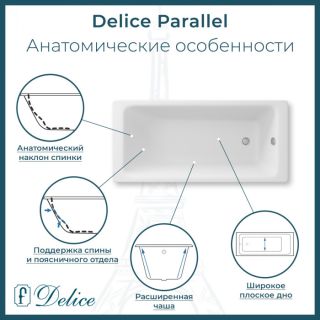 Ванна чугунная Delice Parallel DLR220506R-AS 180x80 с ручками
