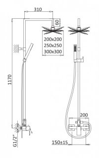 Душевая колонна Cezares  со смесителем, верхний душ из нержавеющей стали PORTA-CD-SR бронза