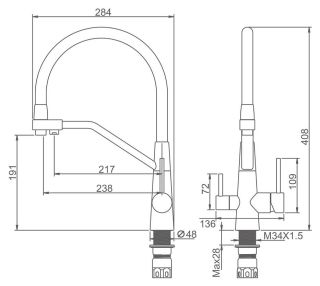 Смеситель для кухни Splenka S71.62.06 с подключением фильтра чёрный