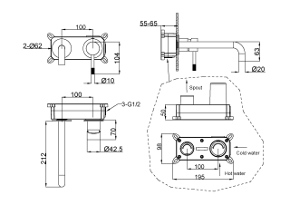 Встраиваемый смеситель для раковины Boheme Uno 465-BRB брашированная бронза
