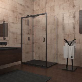 Душевой уголок Veconi Rovigo RV-046B, 1450х900х1950, черный, стекло прозрачное