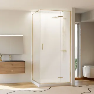 Душевой уголок Veconi Rovigo RV-073RG/R, 800х800х1950, золото брашинг, стекло дождь