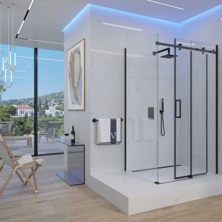 Душевой уголок Veconi Rovigo RV-074B, 1500х1000х1950 черный, стекло прозрачное