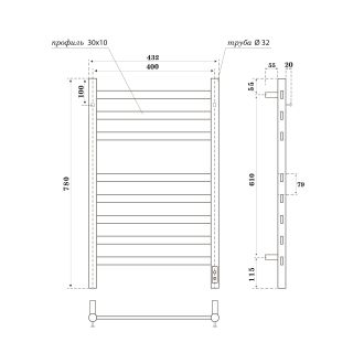 Полотенцесушитель электрический APEXTERMO Sfera SF10184BM 800x400 с крючками черный матовый