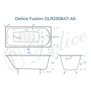 Ванна чугунная Delice Fusion DLR230647-AS 170х70 с антискользящим покрытием