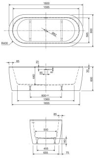 Акриловая ванна Cezares Slim Central 180x80см чёрный SLIM CENTRAL-180-80-60-NERO-SET