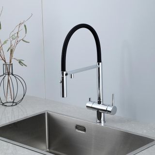 Смеситель для кухни Gappo G4397-80 с подключением фильтра питьевой воды и гибким изливом хром/чёрный