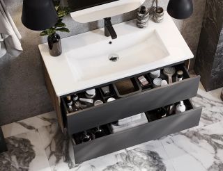 Тумба под раковину Акватон Сохо 100см дуб веллингтон/графит 1A258201AJA00