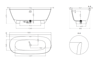 Ванна из искусственного камня Salini Sofia Wall S-Sense 102513GRH 180x85см RAL снаружи