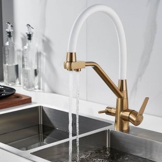 Смеситель для кухни Shevanik S968G с подключением фильтра золото