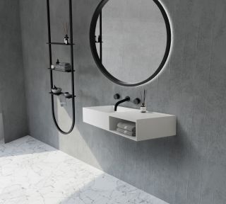 Подвесная тумба с раковиной ABBER Stein AS2649-0.8 80см белый матовый