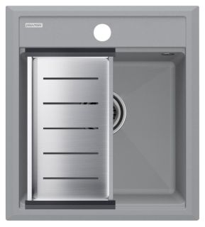 Комплект Paulmark: мойка Stepia 45 и коландер Advance PM114651-GRS+A375-BS серый двм/брашированная нержавеющая сталь