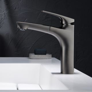 Смеситель для раковины Black&White Universe 7901MG с выдвижным изливом оружейная сталь