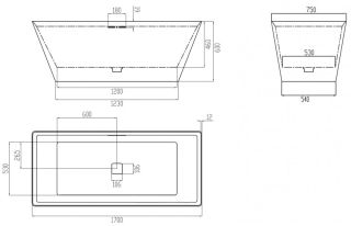 Ванна из искусственного камня ABBER Berlin AM9912G 170x75см серый