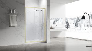 Душевая дверь Veconi Vianno VN-55G, 1400x1950, Золото брашинг, стекло прозрачное