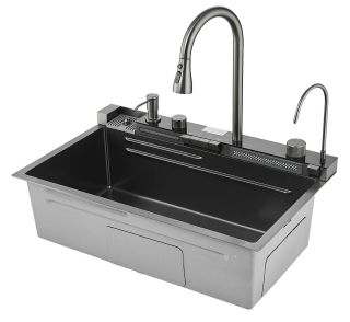 Многофункциональная кухонная мойка Savol S-SC001Q с водопадом 75см графит