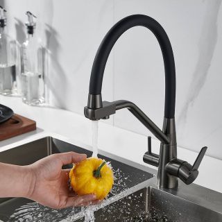 Смеситель для кухни Shevanik S968T с подключением фильтра оружейная сталь