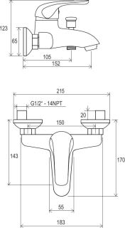 Смеситель Ravak Rosa RS 022.00/150 X070011 для ванны