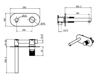 Встраиваемый смеситель для раковины Boheme Stick 125-BB.2 чёрный