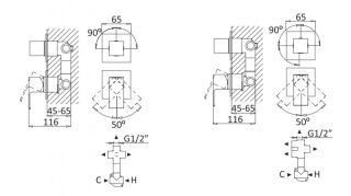 Встраиваемый однорычажный смеситель для душа с поворотным переключателем на 4 выхода, хром Cezares PORTA-VDIM4-M-01