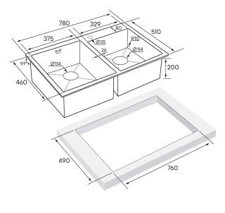 Мойка кухонная Paulmark Kroner PM237851-GM воронёная сталь