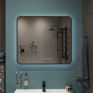 Зеркало DIWO Кострома 80 черное, с подсветкой, прямоугольное, инфракрасный выключатель